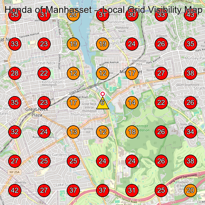 Honda of Manhasset GeoGrid visibility map for Auto Repair Shop in Great Neck